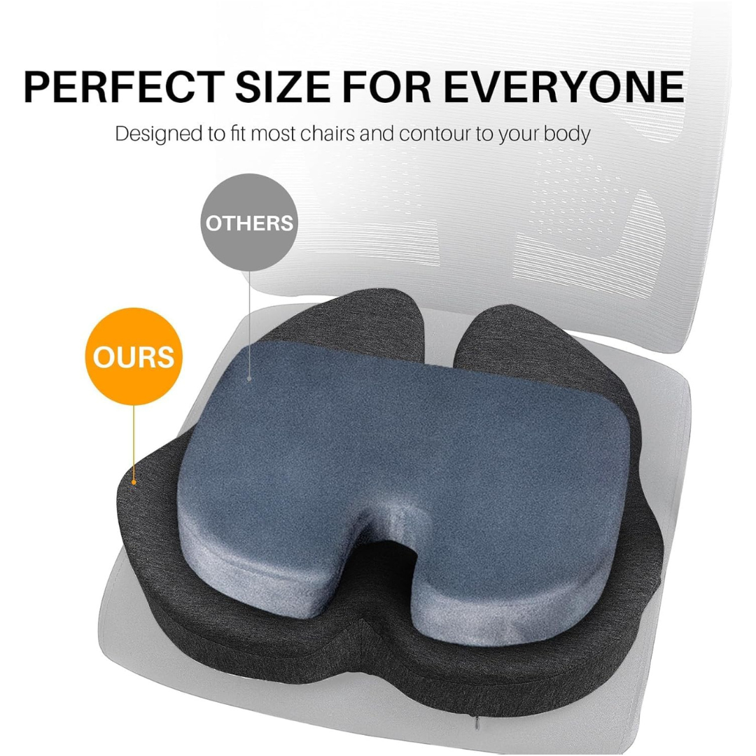 ORTHOCURE™ Premium Orthopedic Memory Foam Coccyx Seat Cushion for Tail Bone Pain & Posture Correction