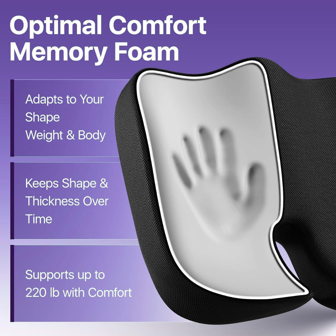 ORTHOCURE™ Premium Orthopedic Memory Foam Coccyx Seat Cushion for Tail Bone Pain & Posture Correction