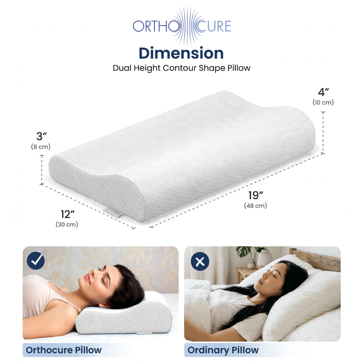 ORTHOCURE™ Contour Orthopedic Memory Foam Pillow for Cervical/ Neck Pain