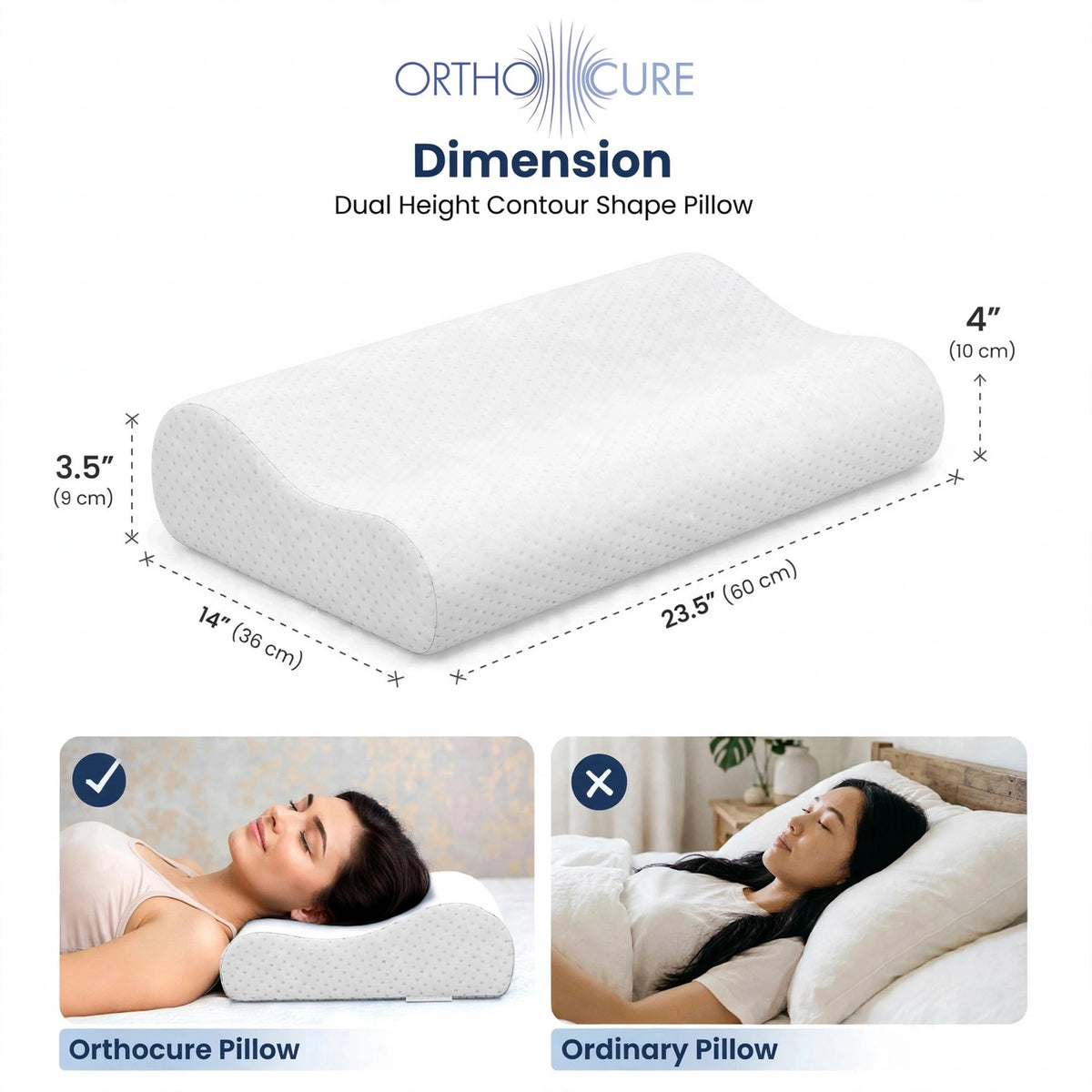 ORTHOCURE™ Contour Orthopedic Memory Foam Pillow for Cervical/ Neck Pain